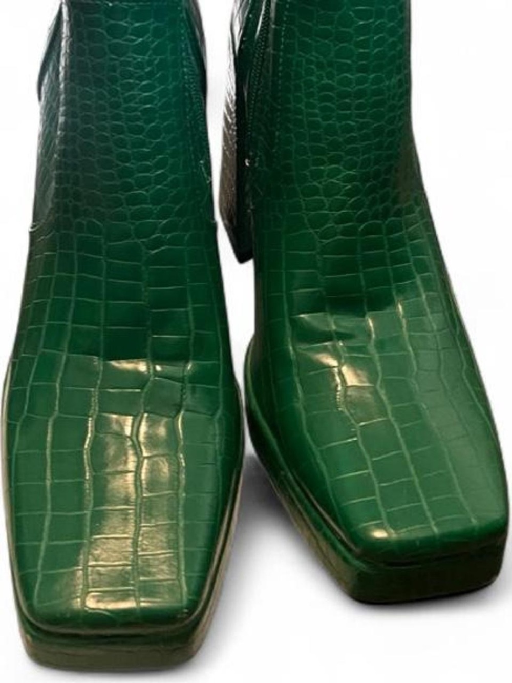 Nasty Gal Emerald Green Croc-Embossed Block Heel Ankle Boots - Picture 4 of 5
